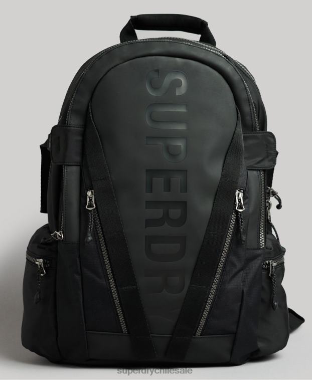 hombres Superdry negro mochila con gráfico de lona de montaña 2R68Z1696