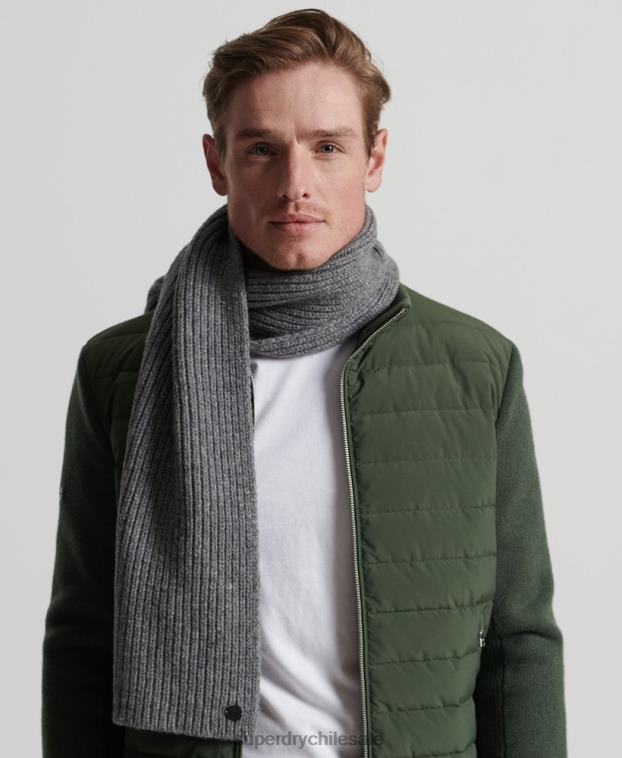 hombres Superdry gris claro bufanda de canalé premium studios 2R68Z1812