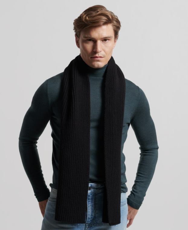 hombres Superdry negro bufanda de canalé premium studios 2R68Z1811