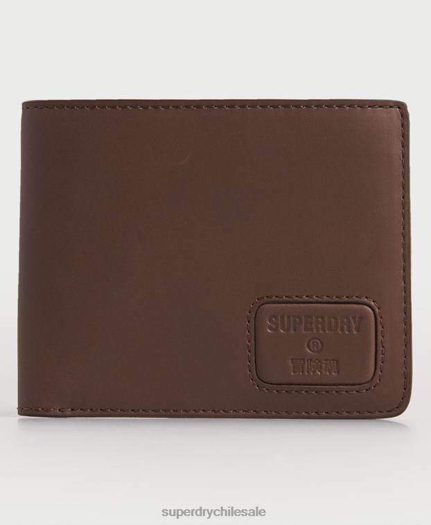 hombres Superdry marrón billetera de cuero plegable nyc 2R68Z1851