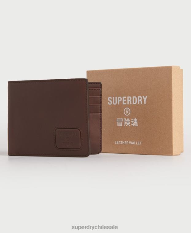 hombres Superdry marrón billetera de cuero plegable nyc 2R68Z1851