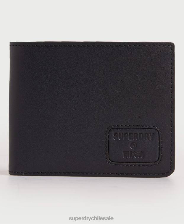 hombres Superdry negro billetera de cuero plegable nyc 2R68Z1773