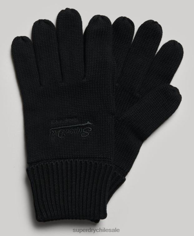 hombres Superdry negro guantes lisos esenciales 2R68Z1702