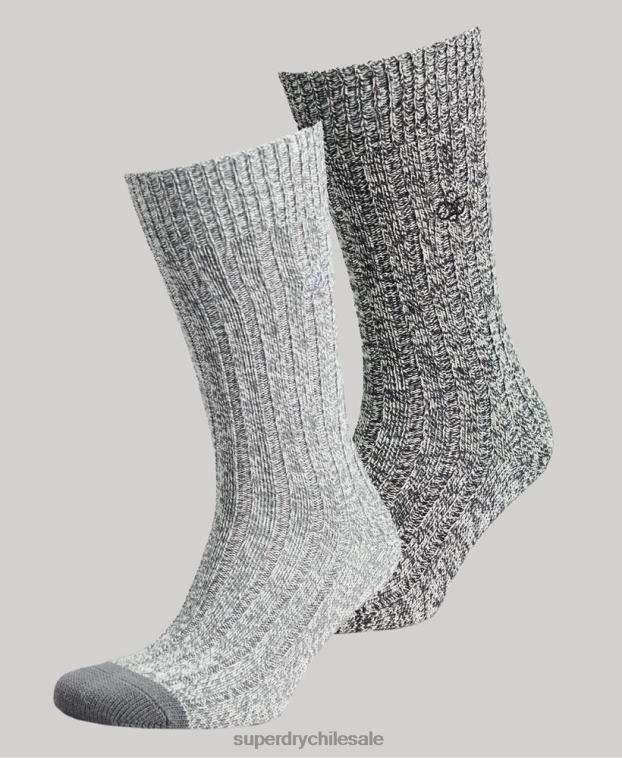 hombres Superdry gris Pack de calcetines torcidos de algodón orgánico 2R68Z1765