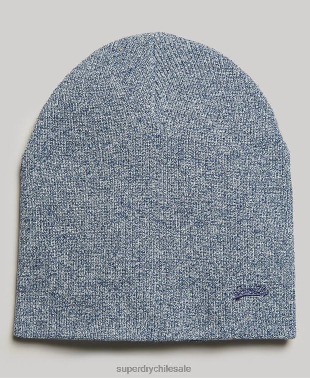 hombres Superdry azul gorro de algodón orgánico con logo vintage y etiqueta naranja 2R68Z6363