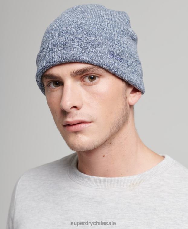 hombres Superdry azul gorro de algodón orgánico con logo vintage y etiqueta naranja 2R68Z6363