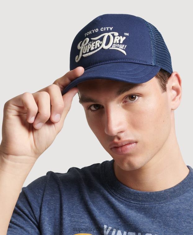 hombres Superdry azul oscuro gorra trucker clásica 2R68Z1735