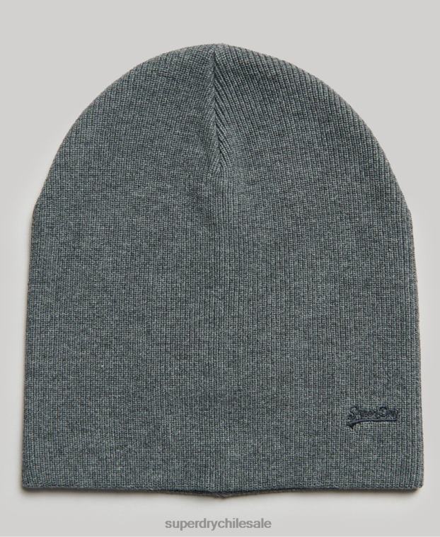 hombres Superdry gris gorro de algodón orgánico con logo vintage y etiqueta naranja 2R68Z6434