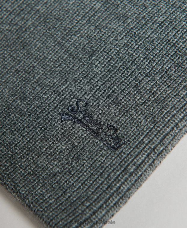 hombres Superdry gris gorro de algodón orgánico con logo vintage y etiqueta naranja 2R68Z6434