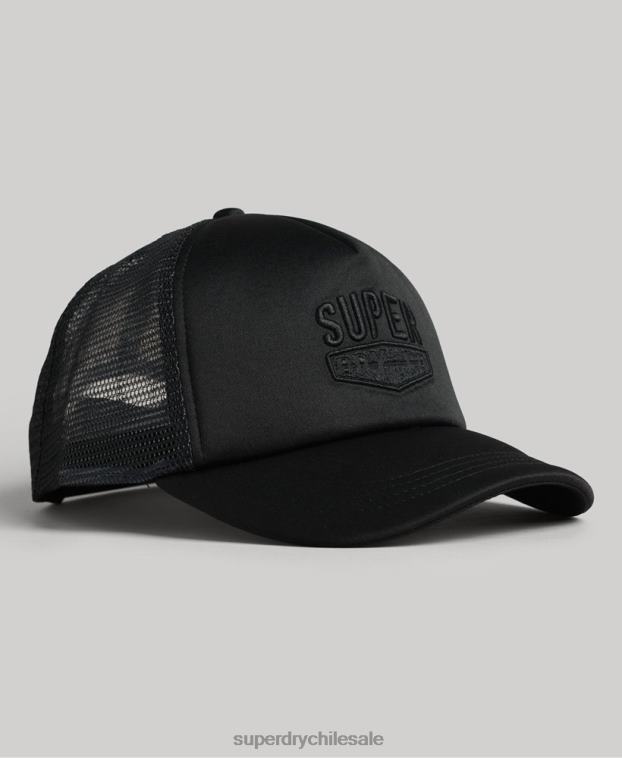 hombres Superdry negro gorra de camionero vintage 2R68Z1629