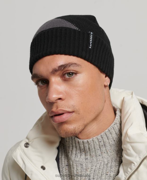 hombres Superdry negro gorro con puño de nieve 2R68Z1695