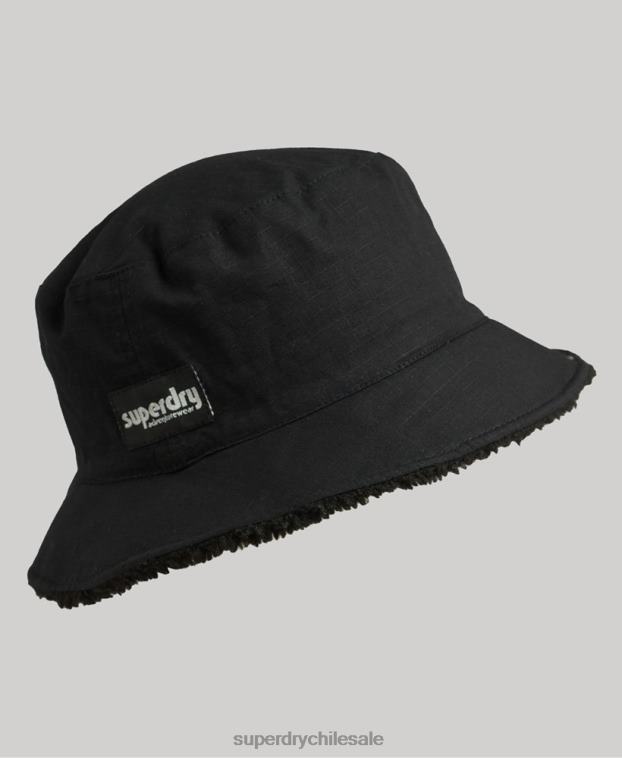 hombres Superdry negro sombrero de pescador de lana 2R68Z1718