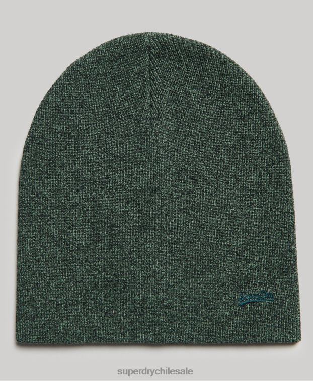 hombres Superdry verde gorro de algodón orgánico con logo vintage y etiqueta naranja 2R68Z1701