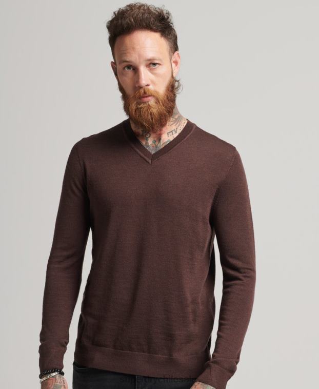 hombres Superdry púrpura jersey de merino con cuello de pico 2R68Z1269
