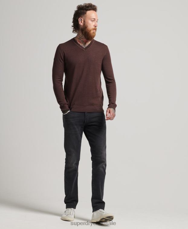 hombres Superdry púrpura jersey de merino con cuello de pico 2R68Z1269