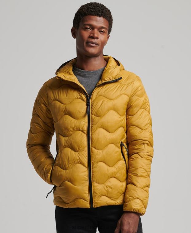 hombres Superdry amarillo abrigo acolchado ligero con capucha 2R68Z1003