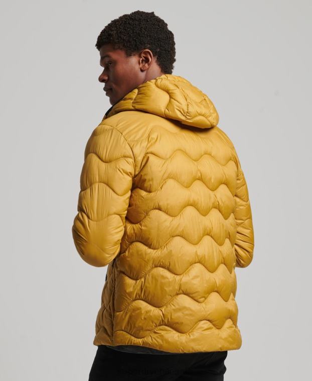 hombres Superdry amarillo abrigo acolchado ligero con capucha 2R68Z1003