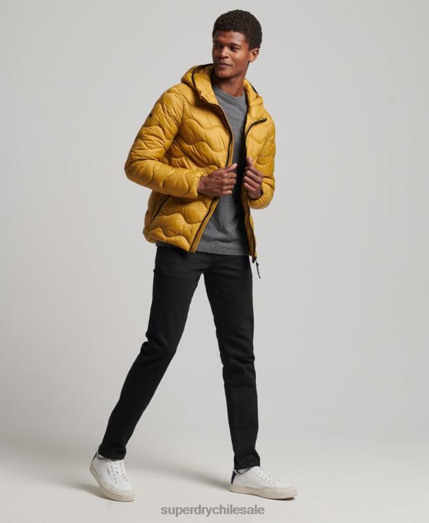hombres Superdry amarillo abrigo acolchado ligero con capucha 2R68Z1003