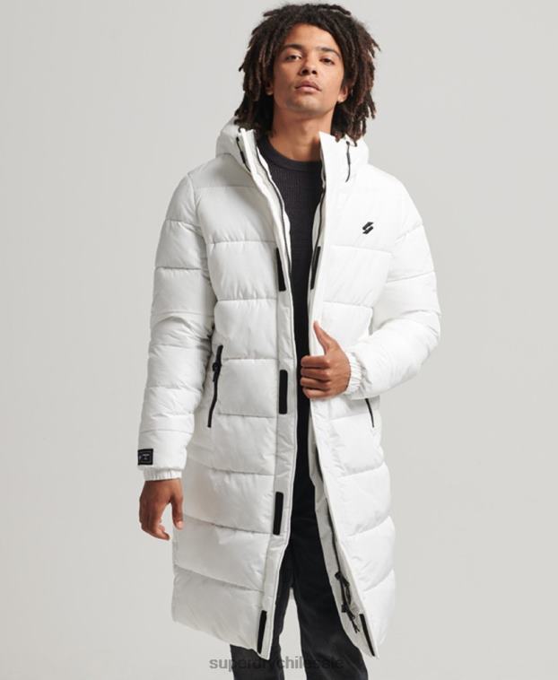 hombres Superdry blanco abrigo largo con capucha y logo 2R68Z4522