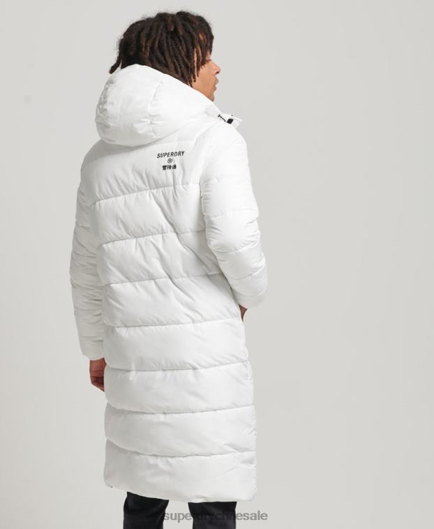 hombres Superdry blanco abrigo largo con capucha y logo 2R68Z4522