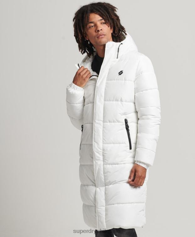 hombres Superdry blanco abrigo largo con capucha y logo 2R68Z4522