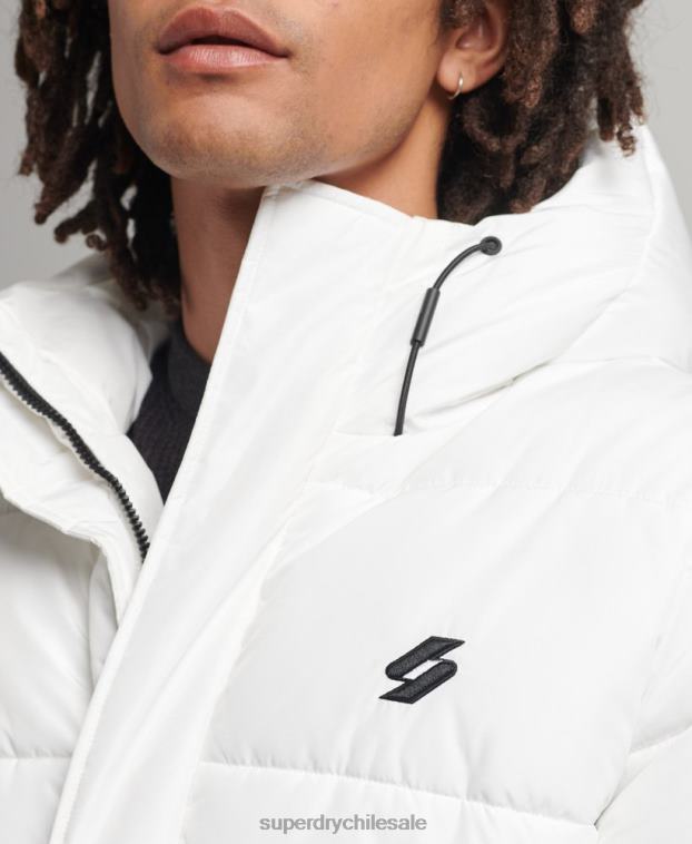 hombres Superdry blanco abrigo largo con capucha y logo 2R68Z4522