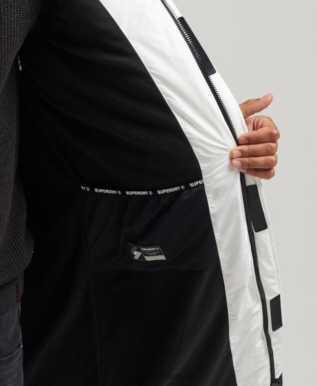 hombres Superdry blanco abrigo largo con capucha y logo 2R68Z4522