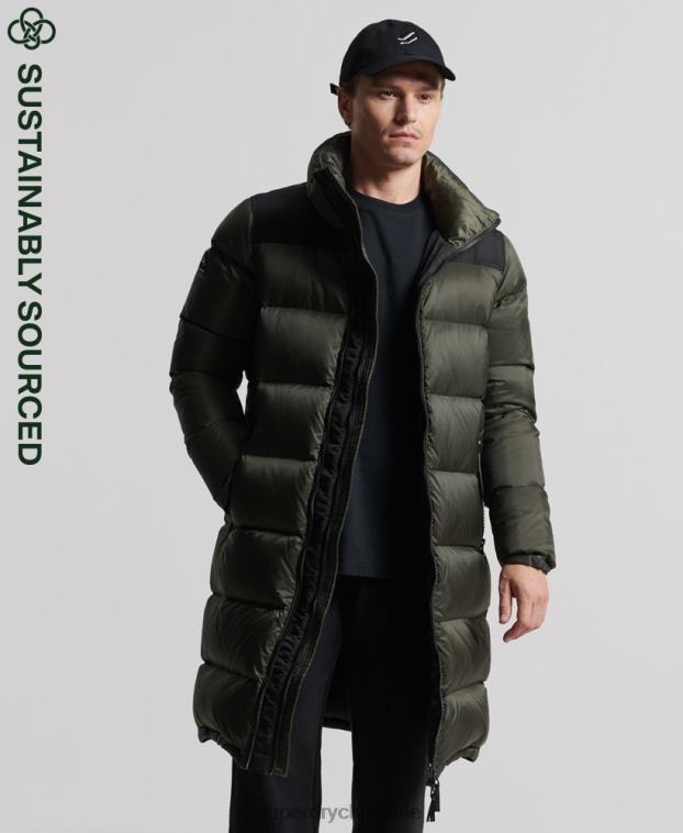 hombres Superdry caqui abrigo acolchado con plumas largas 2R68Z4556
