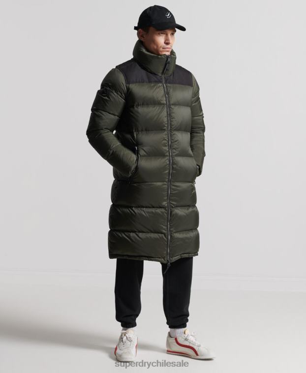 hombres Superdry caqui abrigo acolchado con plumas largas 2R68Z4556