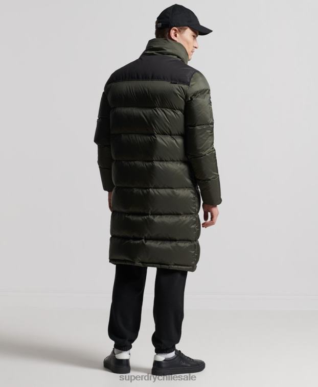 hombres Superdry caqui abrigo acolchado con plumas largas 2R68Z4556