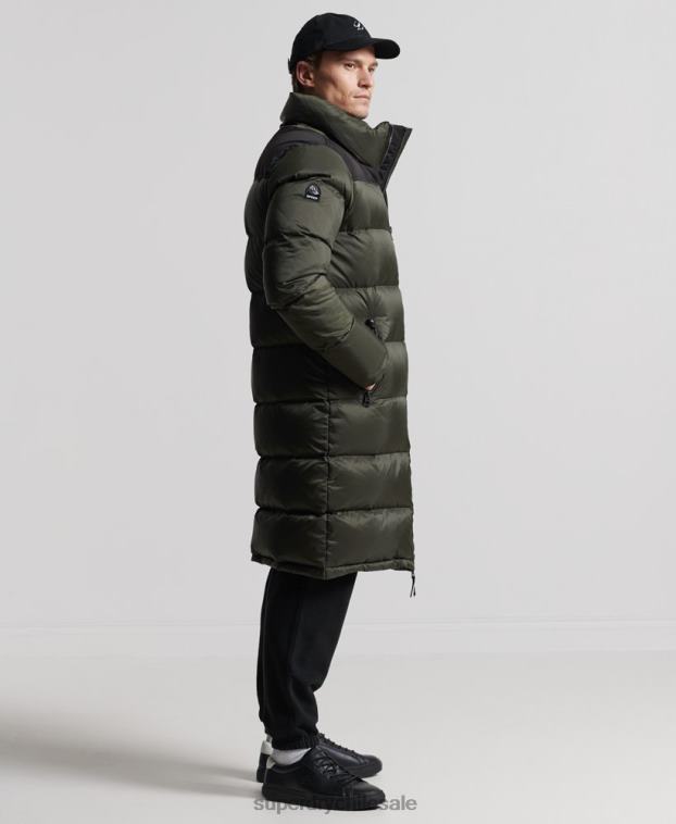 hombres Superdry caqui abrigo acolchado con plumas largas 2R68Z4556