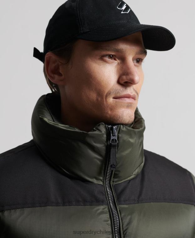 hombres Superdry caqui abrigo acolchado con plumas largas 2R68Z4556