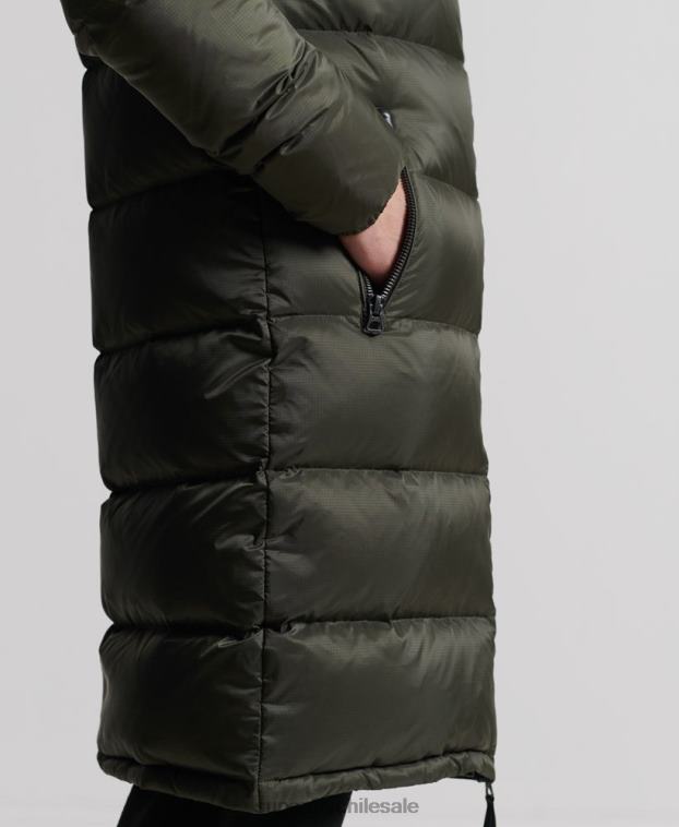 hombres Superdry caqui abrigo acolchado con plumas largas 2R68Z4556