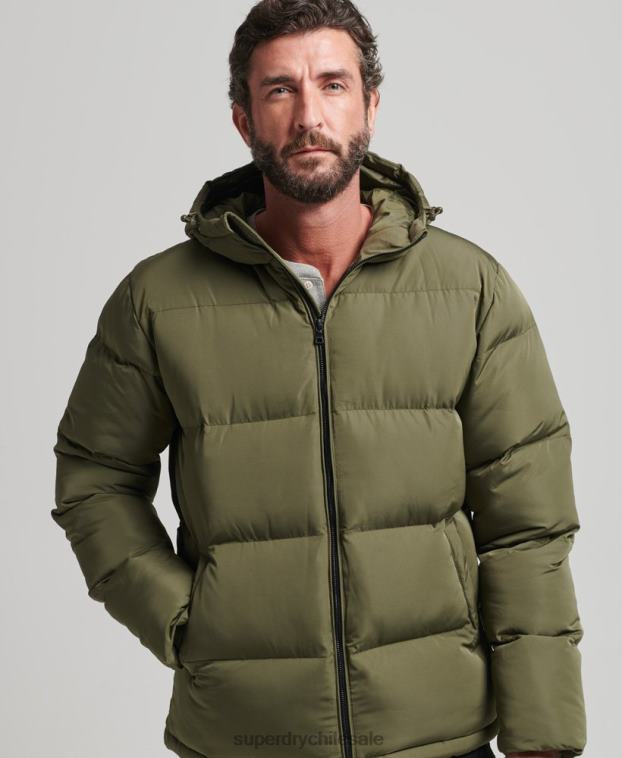 hombres Superdry caqui abrigo corto acolchado 2R68Z989