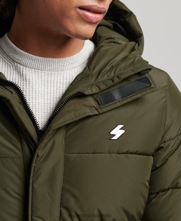 hombres Superdry caqui abrigo largo con capucha y logo 2R68Z4526