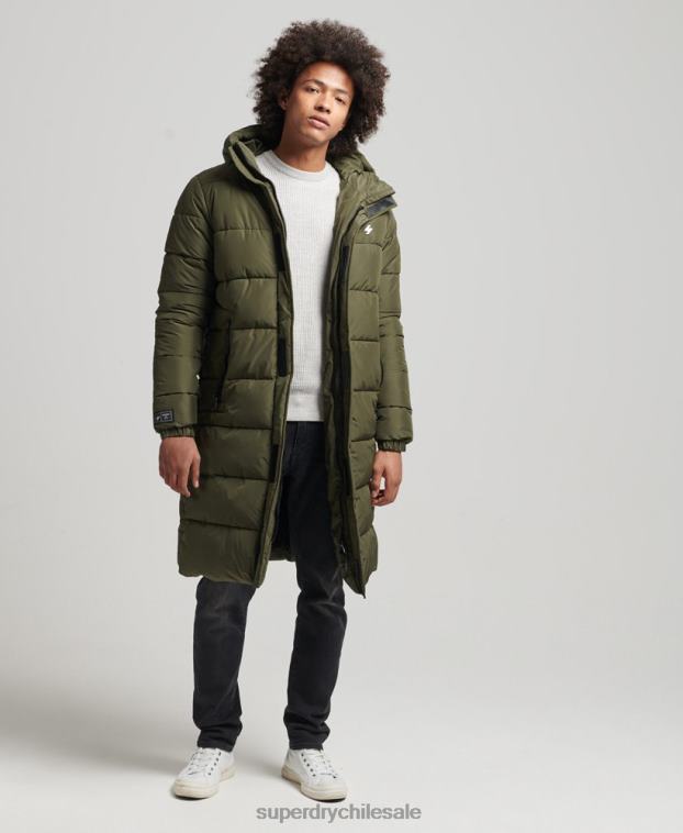 hombres Superdry caqui abrigo largo con capucha y logo 2R68Z4526