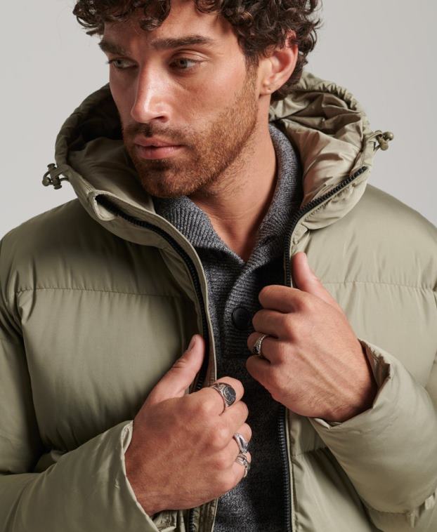 hombres Superdry caqui abrigo largo de edredón 2R68Z1037