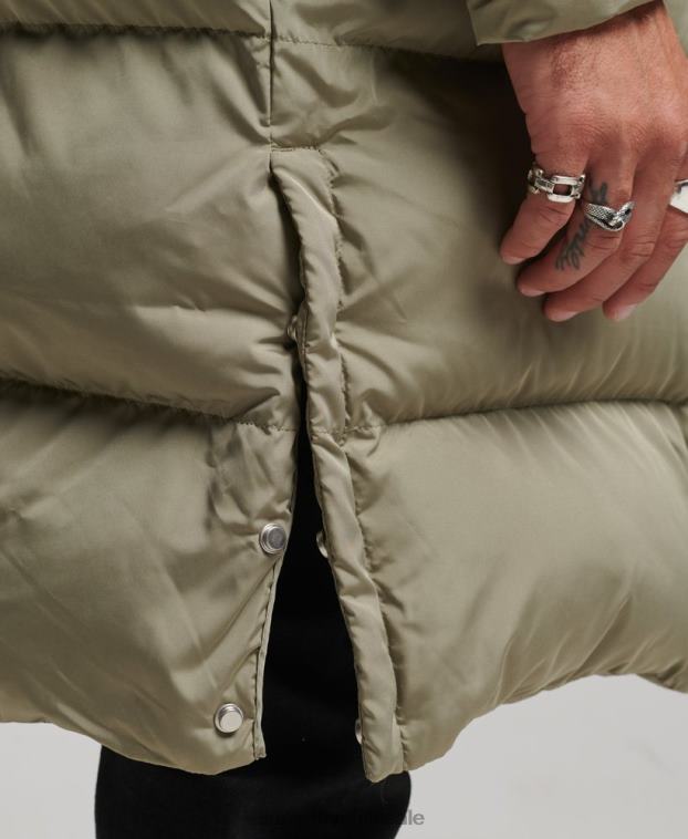 hombres Superdry caqui abrigo largo de edredón 2R68Z1037