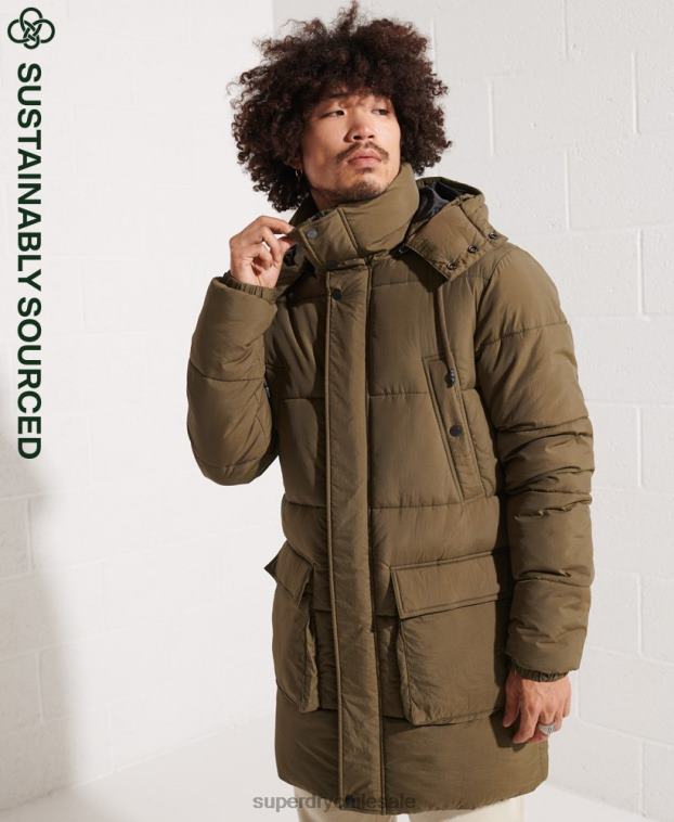 hombres Superdry caqui parka capitonada expedición 2R68Z4502