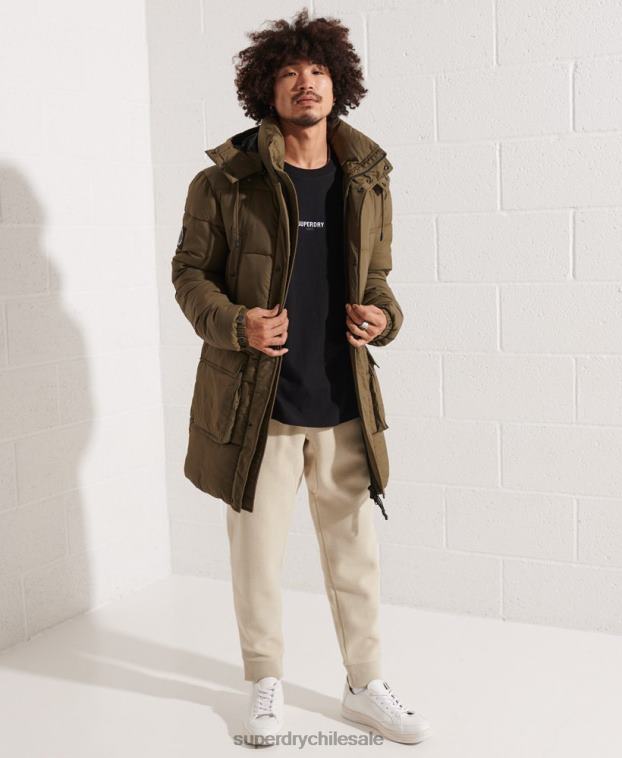 hombres Superdry caqui parka capitonada expedición 2R68Z4502