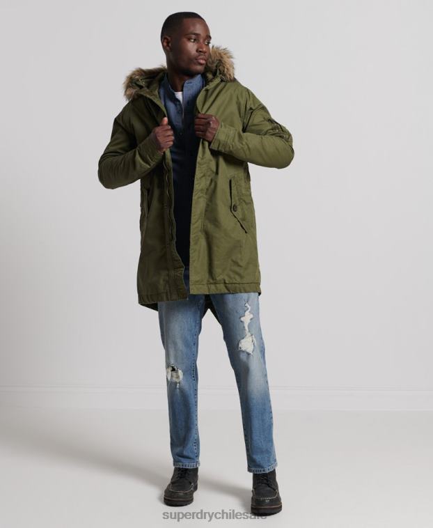 hombres Superdry caqui parka service con ribete de piel sintética 2R68Z4493