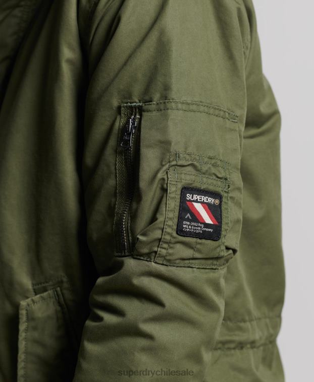 hombres Superdry caqui parka service con ribete de piel sintética 2R68Z4493