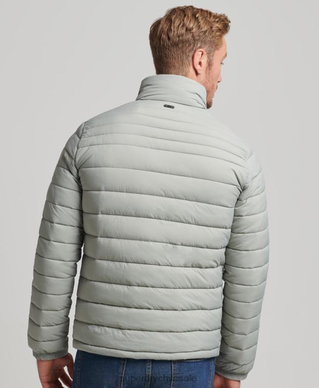 hombres Superdry gris claro abrigo acolchado corto y ligero 2R68Z1044