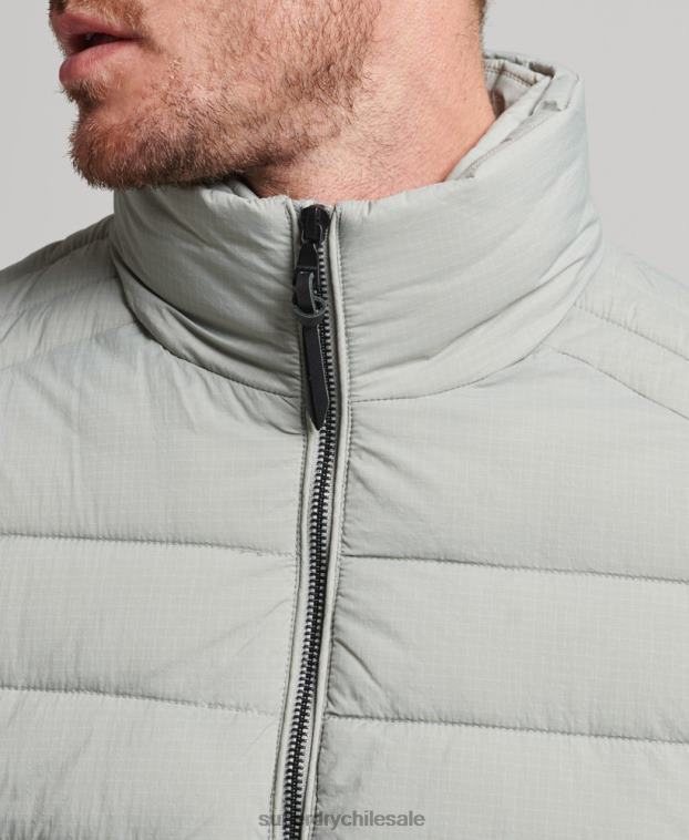 hombres Superdry gris claro abrigo acolchado corto y ligero 2R68Z1044