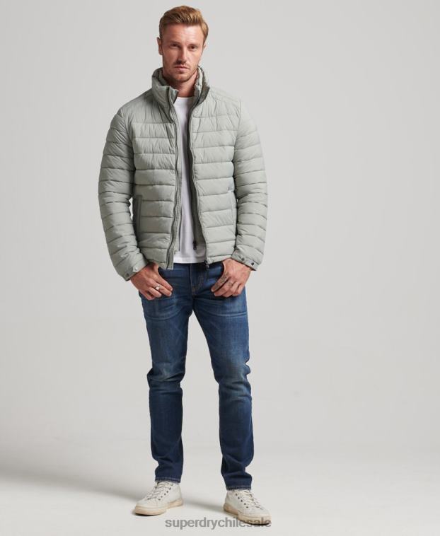 hombres Superdry gris claro abrigo acolchado corto y ligero 2R68Z1044