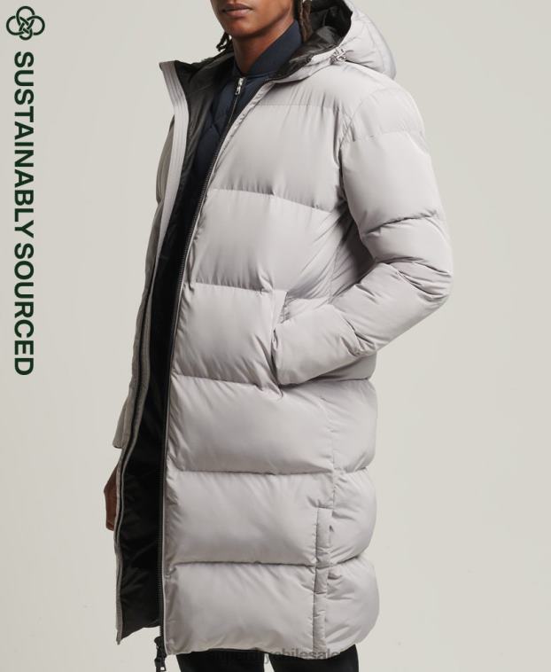 hombres Superdry gris claro abrigo largo de edredón 2R68Z1124