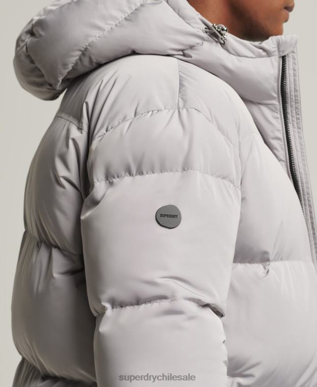 hombres Superdry gris claro abrigo largo de edredón 2R68Z1124