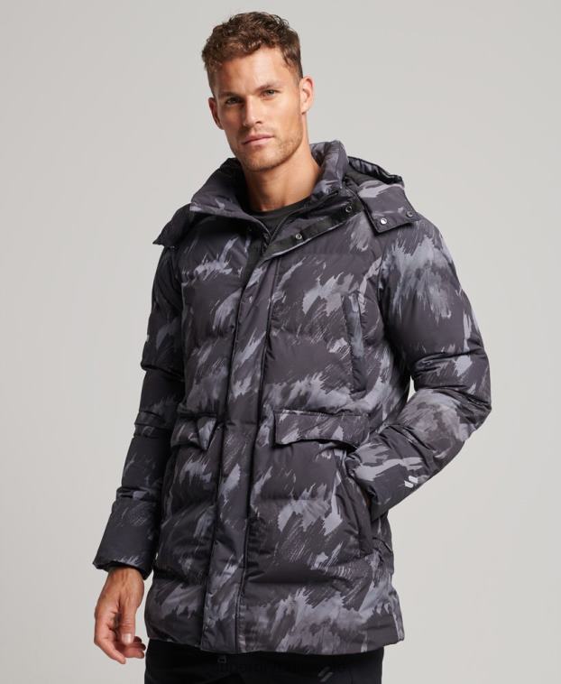 hombres Superdry gris oscuro abrigo acolchado boxy 2R68Z5365