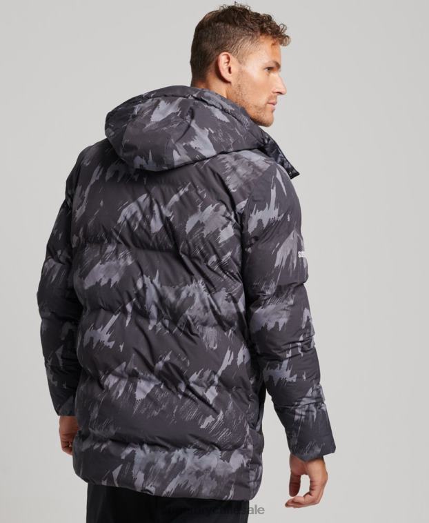 hombres Superdry gris oscuro abrigo acolchado boxy 2R68Z5365