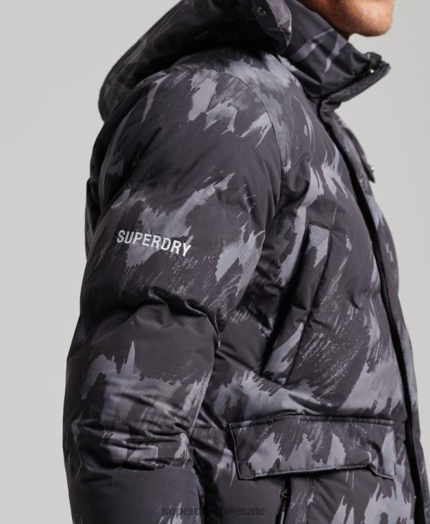 hombres Superdry gris oscuro abrigo acolchado boxy 2R68Z5365